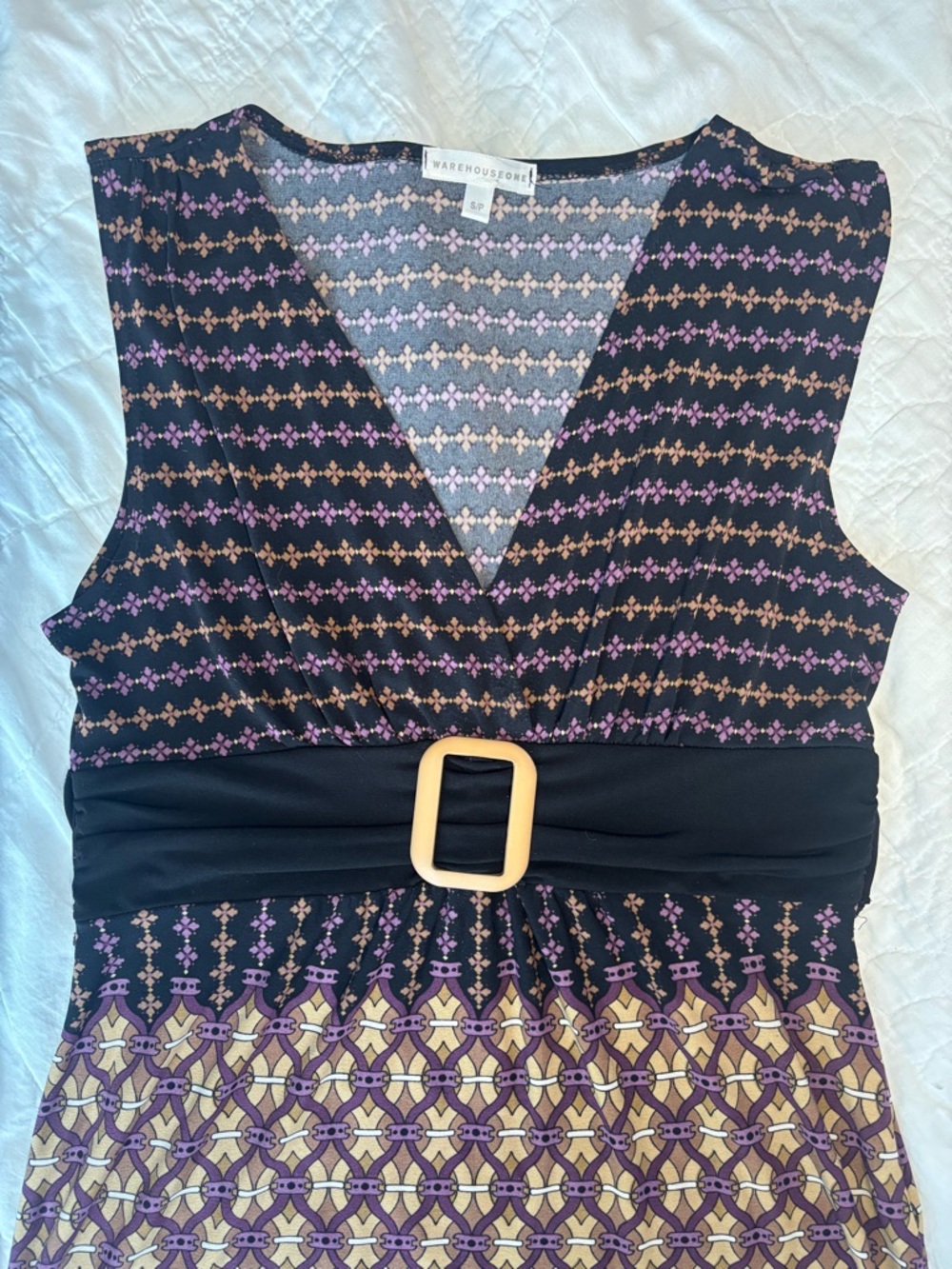Y2K Purple and Gold Patterned V-Neck Top - Picture 2 of 4